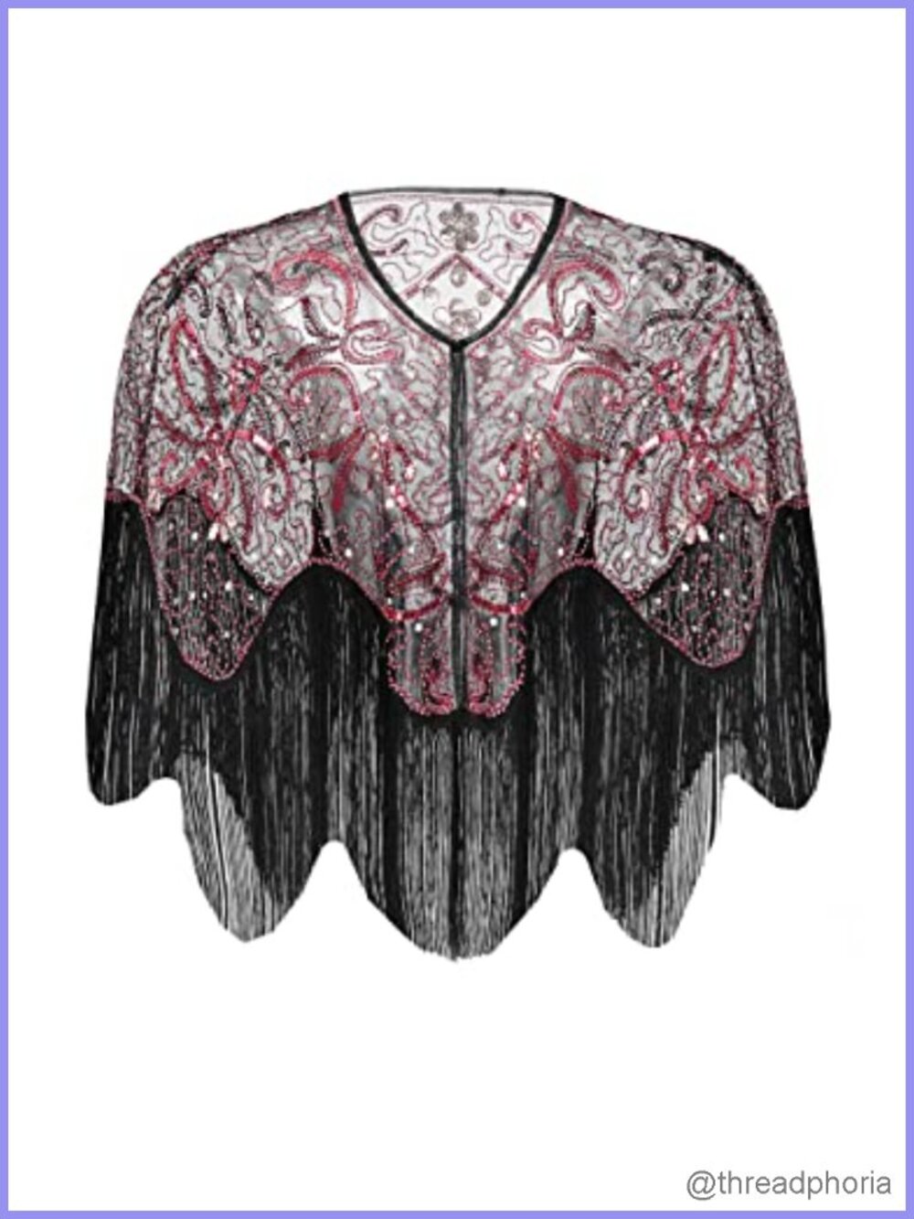Sequin Beaded Evening Cape Shawl Wrap Fringe Tassel